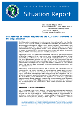 Perspectives on Africa's Response to the ICC's Arrest Warrants in the Libya Situation