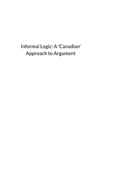 Informal Logic: a 'Canadian' Approach to Argument