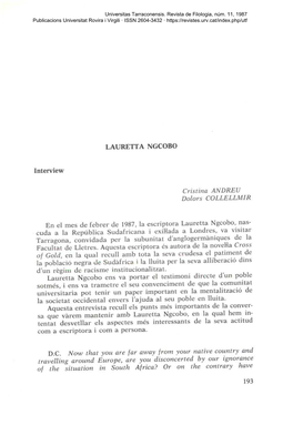 Cuda a La República Sudafricana I Exiliada a Londres, Va Visitar Tarragona, Convidada Per La Subunitat D'anglogermániques De La Facultat De Lletres