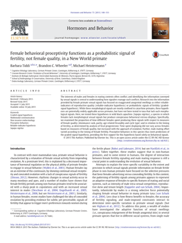 Female Behavioral Proceptivity Functions As a Probabilistic Signal of Fertility, Not Female Quality, in a New World Primate