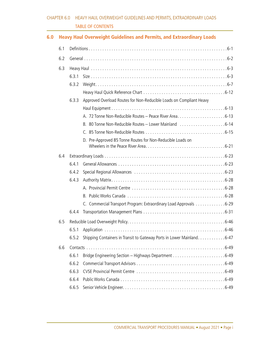 Chapter 6.0 Heavy Haul Overweight Guidelines and Permits, Extraordinary Loads Table of Contents