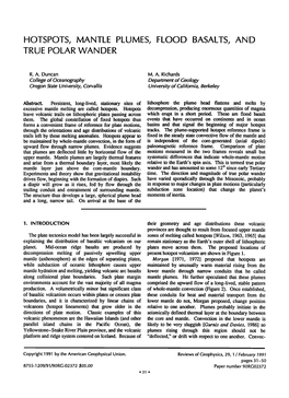 Hotspots, Mantle Plumes, Flood Basalts, and True Polar Wander