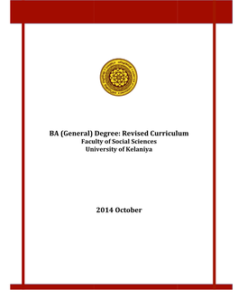 BA (General) Degree: Revised Curriculum Faculty of Social Sciences University of Kelaniya