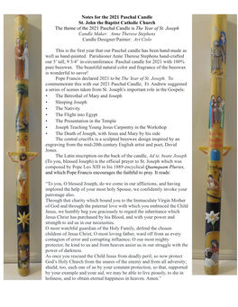 Notes for the 2021 Paschal Candle St. John the Baptist Catholic Church the Theme of the 2021 Paschal Candle Is the Year of St