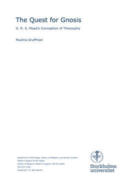 The Quest for Gnosis: G. R. S. Mead's Conception of Theosophy