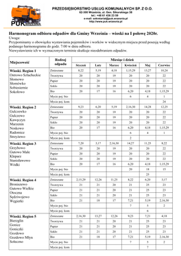 Harmonogram Odbioru Odpadów Dla Gminy Września – Wioski Na I Połowę 2020R