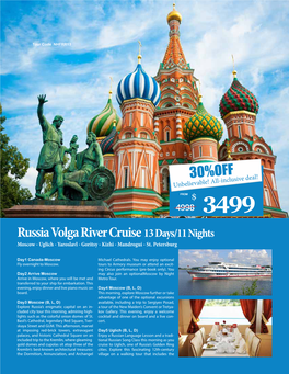 Russia Volga River Cruise13 Days/11 Nights