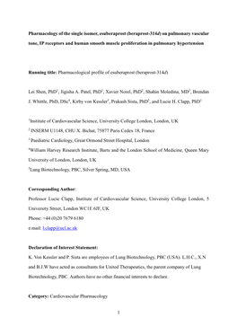 Beraprost (Beraprost-314D) on Pulmonary Vascular Tone, IP Receptors and Human Smooth Muscle Proliferation in Pulmonary Hypertension