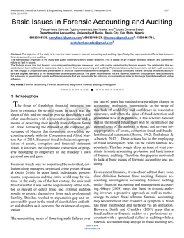 Basic Issues in Forensic Accounting and Auditing