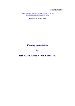 Country Presentation by the GOVERNMENT of LESOTHO