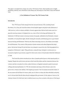 The 1794 Treason Trials, Which Includes More In-Depth Preliminary Material, More Information on the Hardy Trial, and Analyses of the Horne Tooke and Thelwall Trials