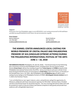 The Kimmel Center Announces Local Casting for World