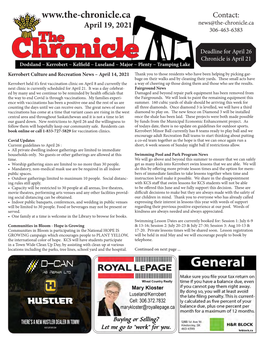 Contact: April 19, 2021 News@The-Chronicle.Ca 306-463-6383