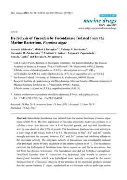 Hydrolysis of Fucoidan by Fucoidanase Isolated from the Marine Bacterium, Formosa Algae