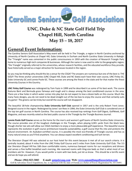 UNC, Duke & NC State Golf Field Trip Chapel Hill, North