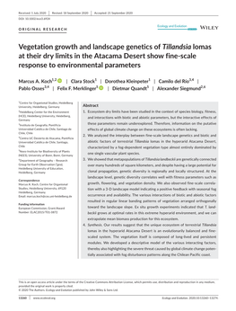 Vegetation Growth and Landscape Genetics of Tillandsia Lomas at Their Dry Limits in the Atacama Desert Show Fine-Scale Response to Environmental Parameters