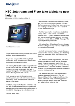 HTC Jetstream and Flyer Take Tablets to New Heights 20 October 2011, by Stanley A