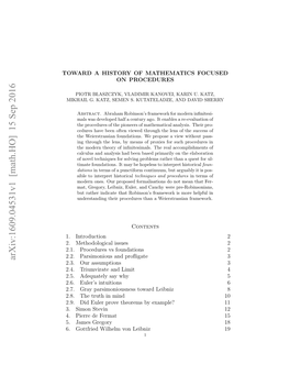 Arxiv:1609.04531V1 [Math.HO] 15 Sep 2016 OADAHSOYO AHMTC FOCUSED MATHEMATICS of HISTORY a TOWARD .Gtfidwlemvnlinz19 11 8 3 2 Leibniz Von Wilhelm Gottfried Gregory 6