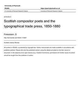 Scottish Compositor Poets and the Typographical Trade Press, 1850-1880