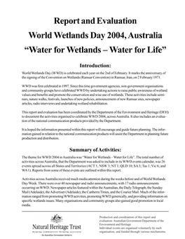 Report and Evaluation — World Wetlands Day 2004, Australia (PDF