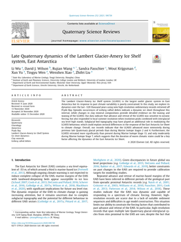 Late Quaternary Dynamics of the Lambert Glacier-Amery Ice Shelf System, East Antarctica