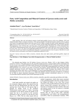 Fatty Acid Composition and Mineral Content of Upeneus Moluccensis And