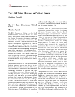 The 1964 Tokyo Olympics As Political Games