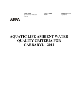 Aquatic Life Ambient Water Quality Criteria for Carbaryl - 2012