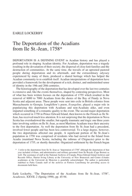 The Deportation of the Acadians from Ile St.-Jean, 1758*