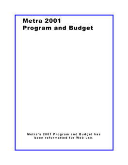 Metra 2001 Program and Budget