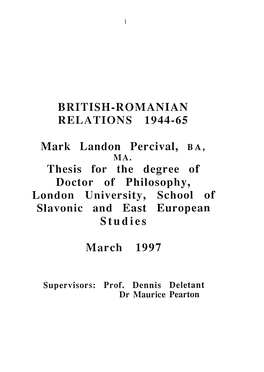 British-Romanian Relations, 1944-65