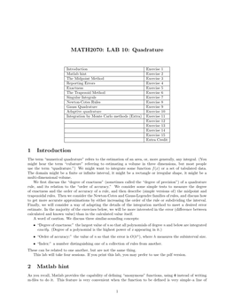 MATH2070: LAB 10: Quadrature 1 Introduction 2 Matlab Hint