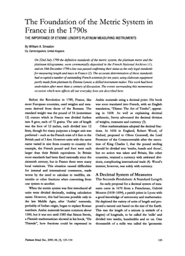The Foundation of the Metric System in France in the 1790S the IMPORTANCE of ETIENNE LENOIR’S PLATINUM MEASURING INSTRUMENTS