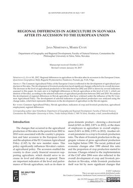 Regional Differences in Agriculture in Slovakia After Its Accession to the European Union