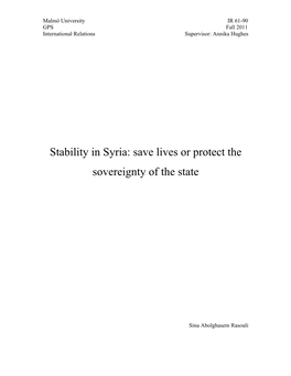 Stability in Syria: Save Lives Or Protect the Sovereignty of the State