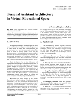 Personal Assistant Architecture in Virtual Educational Space