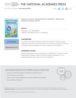 Gaseous Carbon Waste Streams Utilization: Status and Research Needs (2018)