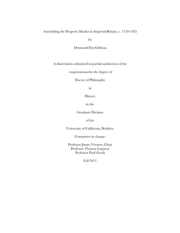 Assembling the Property Market in Imperial Britain, C. 1750-1925 By