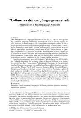 “Culture Is a Shadow”, Language As a Shade 153