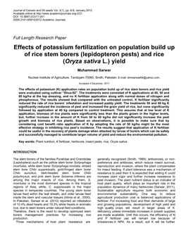 Effects on Population Build up of Rice Stem Borers (Lepidopteron Pests)