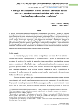 A Trilogia Das Máscaras E Os Bens Culturais: Um Estudo De Caso Sobre a Expansão Da Economia Criativa No Brasil E Suas Implicações Patrimoniais E Econômicas1