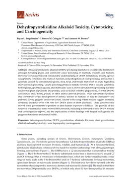 Dehydropyrrolizidine Alkaloid Toxicity, Cytotoxicity, and Carcinogenicity