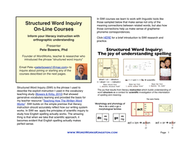 Structured Word Inquiry On-Line Courses