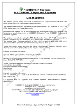 Nicodom IR Coatings & Dyes and Pigm Ents