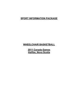 Sport Information Package Wheelchair Basketball 2011