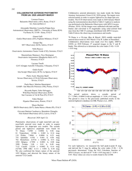 242 Minor Planet Bulletin 47 (2020) COLLABORATIVE ASTEROID