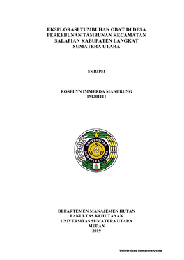 Eksplorasi Tumbuhan Obat Di Desa Perkebunan Tambunan Kecamatan Salapian Kabupaten Langkat Sumatera Utara