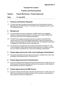 Project Monitoring – Project Approvals