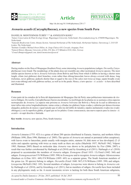 Arenaria Acaulis (Caryophyllaceae), a New Species from South Peru