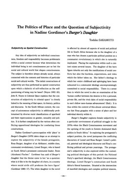 The Politics of Place and the Question of Subjectivity in Nadine Gordimer's Burger's Daughter